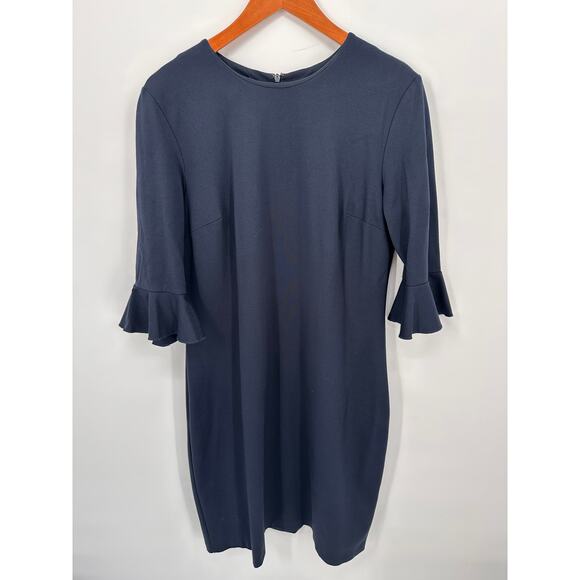 BANANA REPUBLIC Navy Knit Long Sleeve Ruffle Shift Dress // 14 - Picture 2 of 10